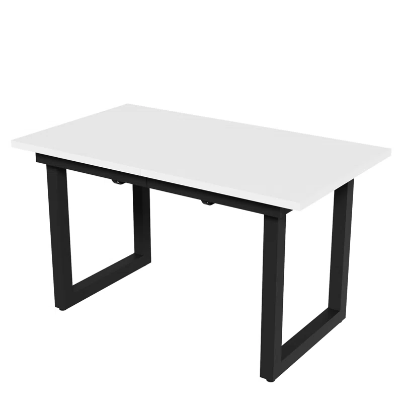 Expandable Industrial Style Dining Table with Concrete-Look Top and Black Metal Base