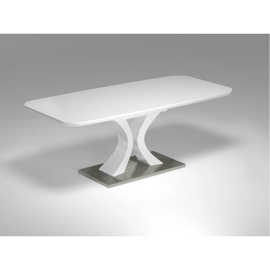 Matt Marble-Effect Extendable Dining Table with Stainless Steel Base – Seats up to 8