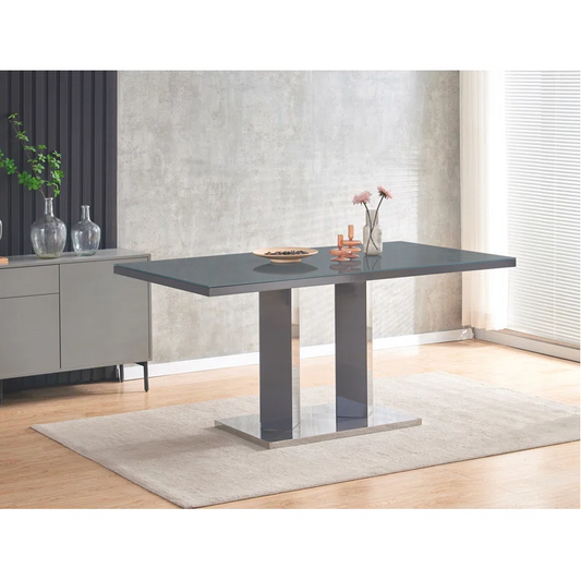 Grey High Gloss Dining Table with Grey Tempered Glass Top – Seats up to 6