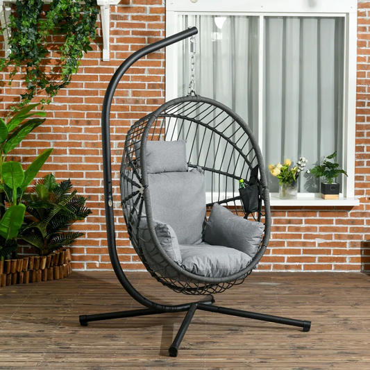 Large Hanging Swing Chair with Cup Pocket & Headrest – Space-Saving & Stylish