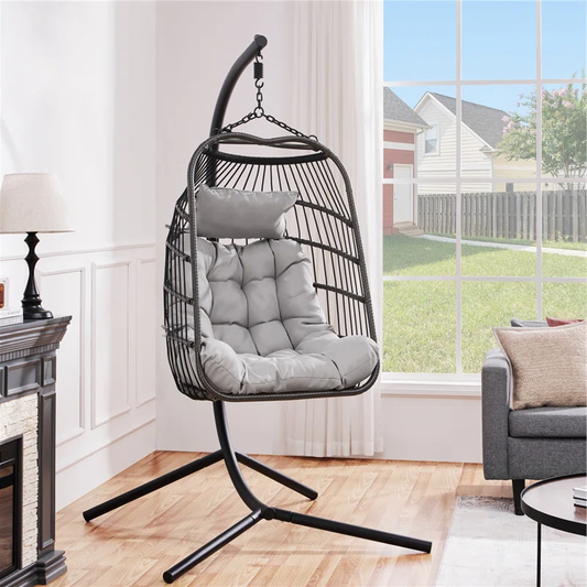 Nest Hanging Egg Chair with Cushions & Stand – Adjustable Height, PE Rattan