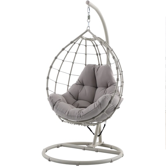 Outdoor Hanging Egg Chair – Rope Weave Comfort &amp; Weather-Resistant Cushion