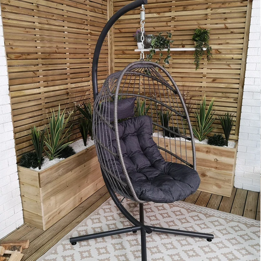 Outdoor & Indoor Hanging Egg Chair – Relaxing Rattan Cocoon with Stand & Cushions